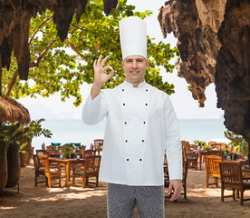 Image showing happy male chef cook showing ok sign