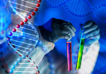 Image showing close up of scientist making test in laboratory