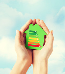 Image showing hands holding green paper house