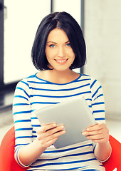 Image showing happy teenage girl with tablet pc computer