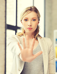 Image showing woman making stop gesture