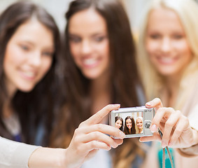 Image showing beautiful girls taking selfie in the city