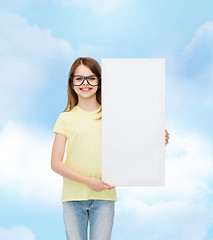 Image showing little girl wearing eyeglasses with blank board