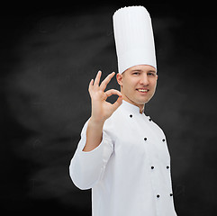 Image showing happy male chef cook showing ok sign