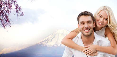 Image showing couple having fun  over fuji mountain in japan