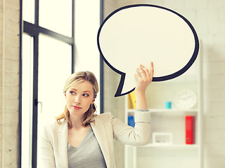 Image showing thinking businesswoman with blank text bubble