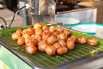 Image showing fried meatballs sale at street market