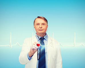 Image showing smiling doctor or professor with stethoscope