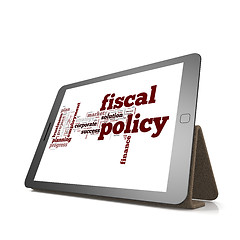 Image showing Fiscal policy word cloud on tablet