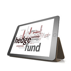 Image showing Hedge fund word cloud on tablet