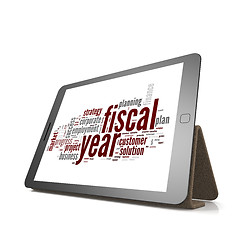 Image showing Fiscal policy word cloud on tablet