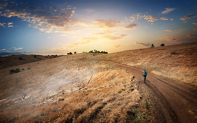 Image showing Hiking to the mountains