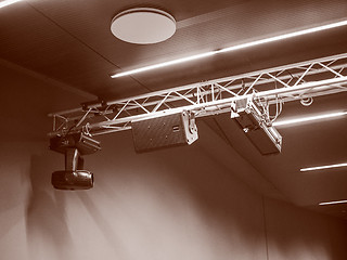 Image showing Retro look Stage lights and speakers