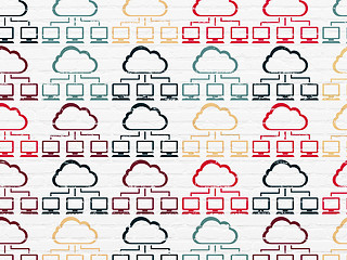 Image showing Cloud technology concept: Cloud Network icons on wall background