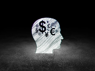 Image showing Marketing concept: Head With Finance Symbol in grunge dark room
