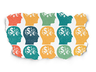 Image showing Finance concept: Head With Finance Symbol icons on Torn Paper background