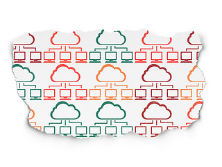 Image showing Cloud computing concept: Cloud Network icons on Torn Paper background