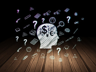 Image showing Education concept: Head With Finance Symbol in grunge dark room