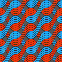 Image showing Red and blue embossed interlocking wavy lines