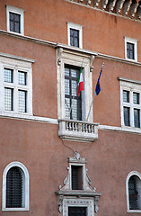 Image showing Piazza venezia in Rome, Italy, building balcony where it speak D