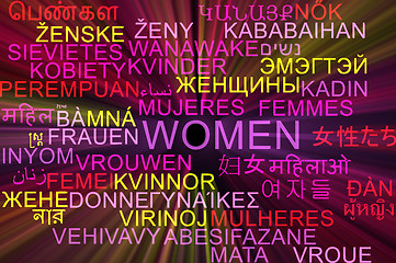 Image showing Women multilanguage wordcloud background concept glowing