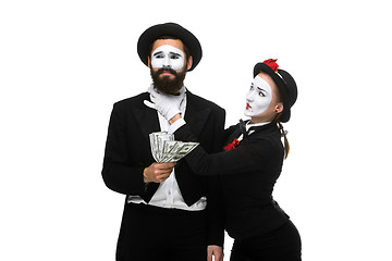 Image showing memes as businesswoman and businessman counting money