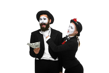 Image showing memes as businesswoman and businessman counting money