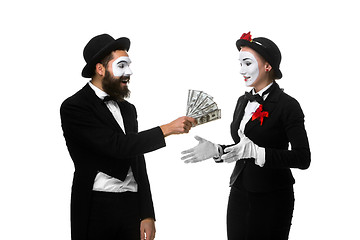 Image showing memes as businesswoman and businessman counting money