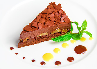 Image showing Chocolate cake with chocolate creame isolated on white