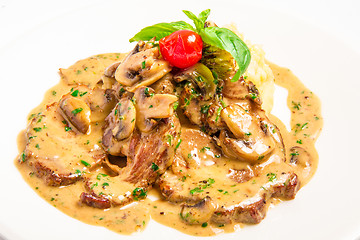 Image showing meat with mushroom cream sauce