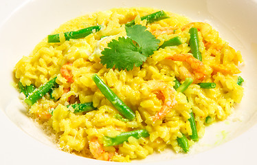 Image showing Delicious italian risotto with shrimps