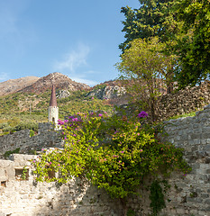 Image showing The high fortress walls, Stari Bar, Montenegro.