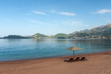 Image showing Beautiful beach with sunshades in Montenegro, Balkans