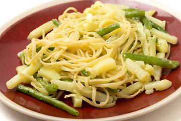 Image showing Pasta with pesto potatoes and beans