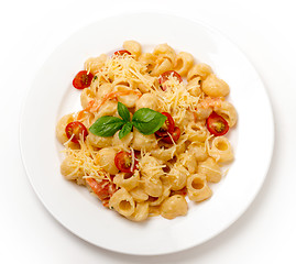 Image showing Pasta with cream and tomatoes from above