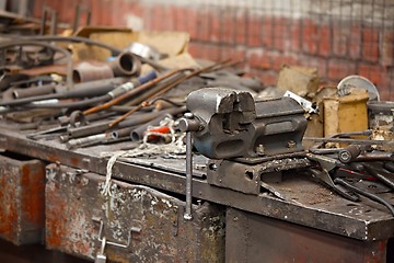 Image showing Workshop table with vise