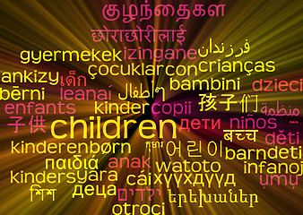 Image showing Children multilanguage wordcloud background concept glowing
