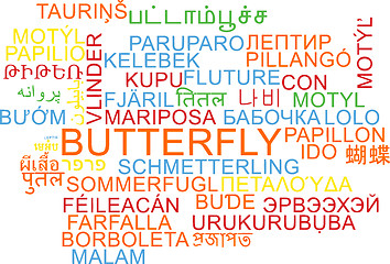 Image showing Butterfly multilanguage wordcloud background concept