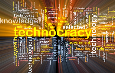 Image showing Technocracy  background wordcloud concept illustration glowing