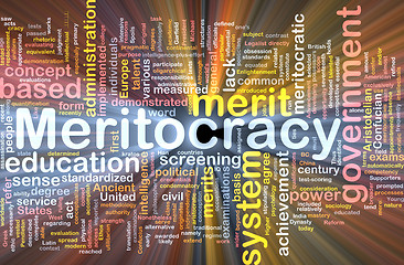 Image showing Meritocracy background wordcloud concept illustration glowing