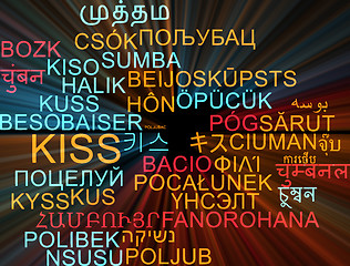 Image showing Kiss multilanguage wordcloud background concept glowing