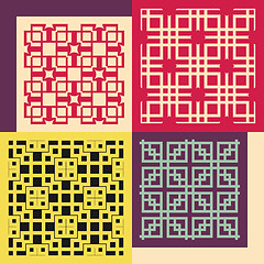 Image showing Set of four seamless patterns. Vintage geometric ornaments. 