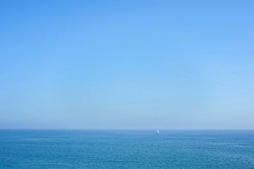 Image showing Seascape with blue sea, sky and yacht