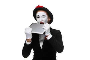 Image showing business woman in the image mime holding tablet PC