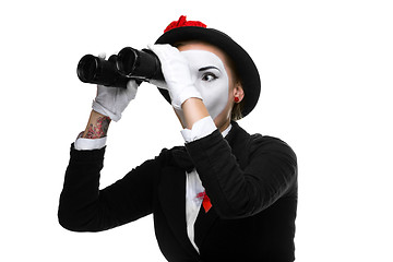 Image showing Portrait of the searching mime with binoculars