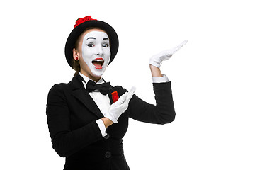 Image showing Portrait of the surprised and joyful mime 