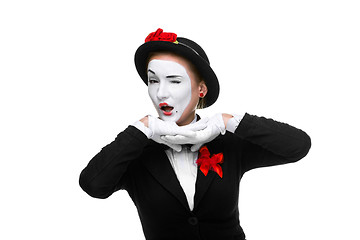 Image showing Portrait of the surprised mime with a grimace on her face