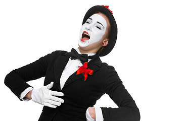 Image showing Portrait of the surprised and joyful mime with open mouth