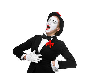 Image showing Portrait of the surprised and joyful mime with open mouth