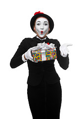 Image showing Mime as playful, joyful and excited woman with gift 